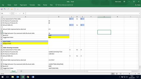 kelly criterion excel